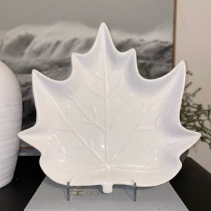 Fall Autumn White Ceramic Leaf Serving Platter